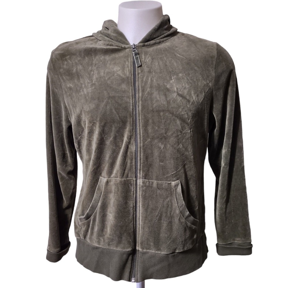 Tek Gear Zip Up Hoodie Women's XL Pockets Soft Crinkle Look Full Zip Hood Green